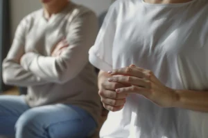 Pareja conversando y reconciliándose para evitar un divorcio y mejorar la relación de pareja
